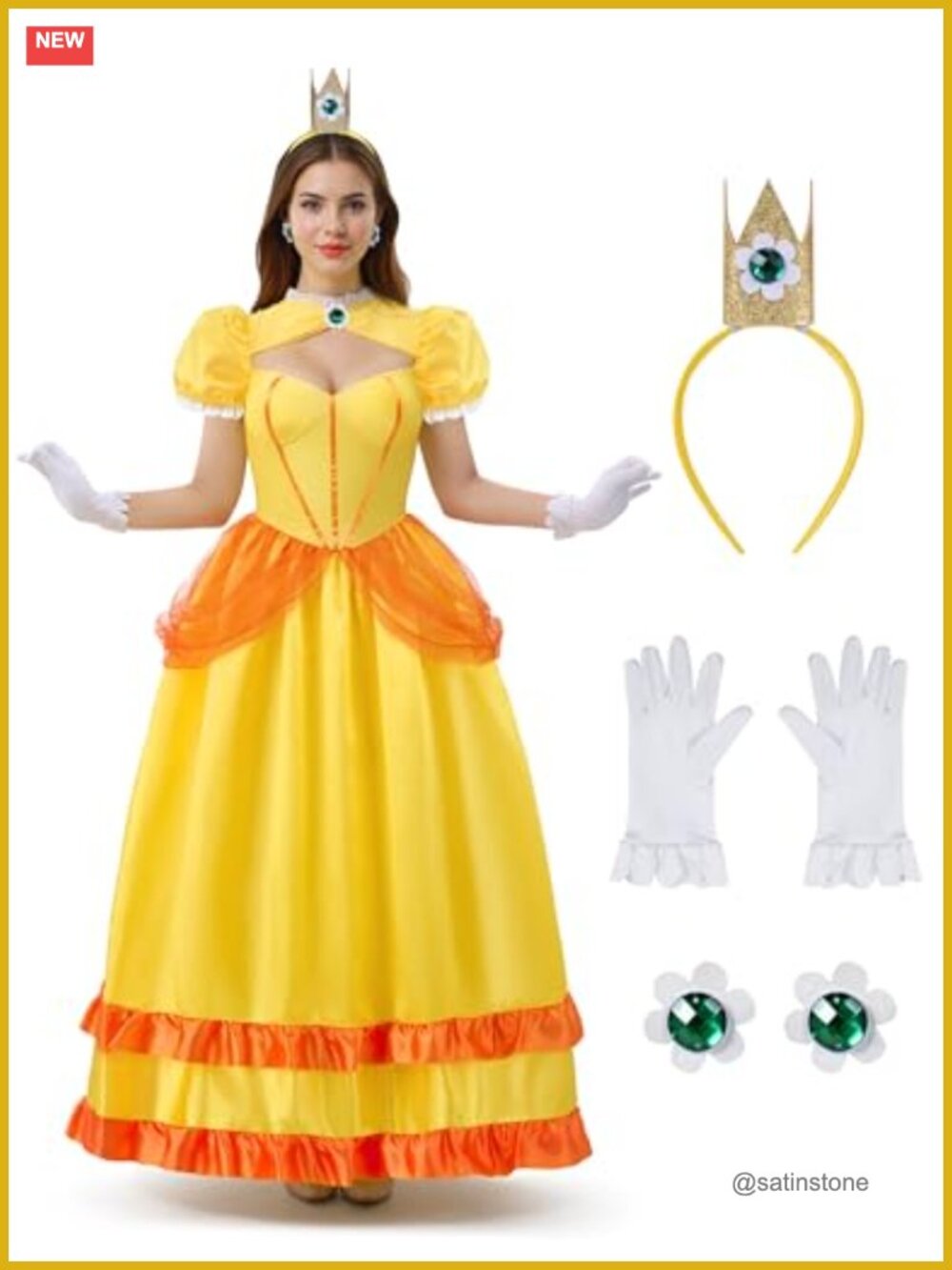 Princess Costume Ball Gown Dress with Gloves Headband Earrings